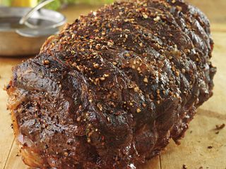 Garlic and Tri-Pepper Crusted Beef Roast with Balsamic Sauce