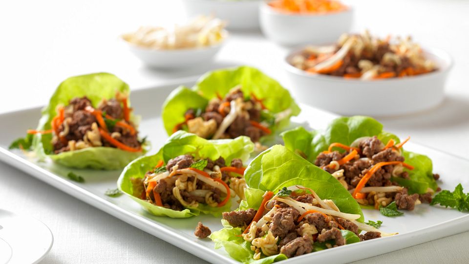Beef and Ramen Lettuce Wraps