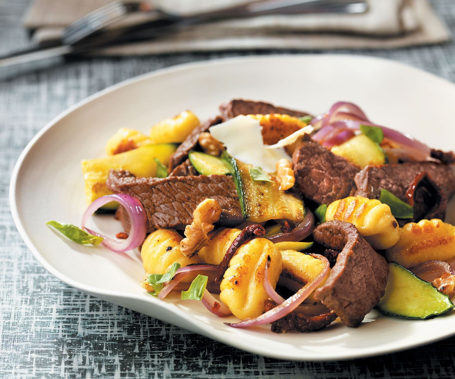 Beef Ranch Steak Strips and Zucchini Gnocchi