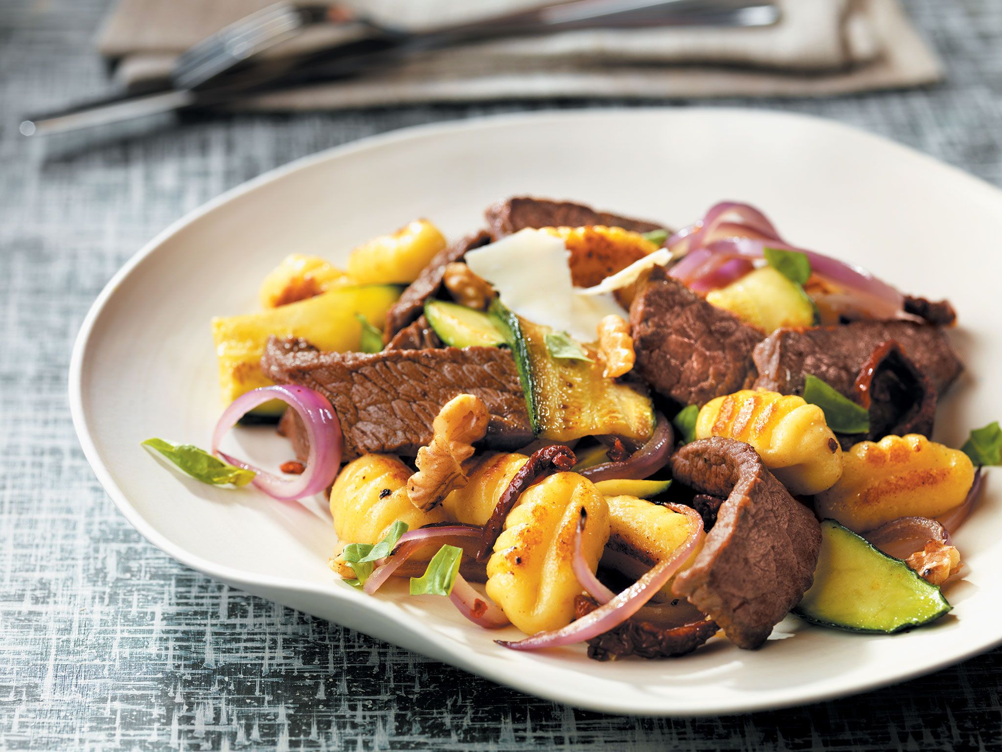 Steak Strips and Zucchini Gnocchi