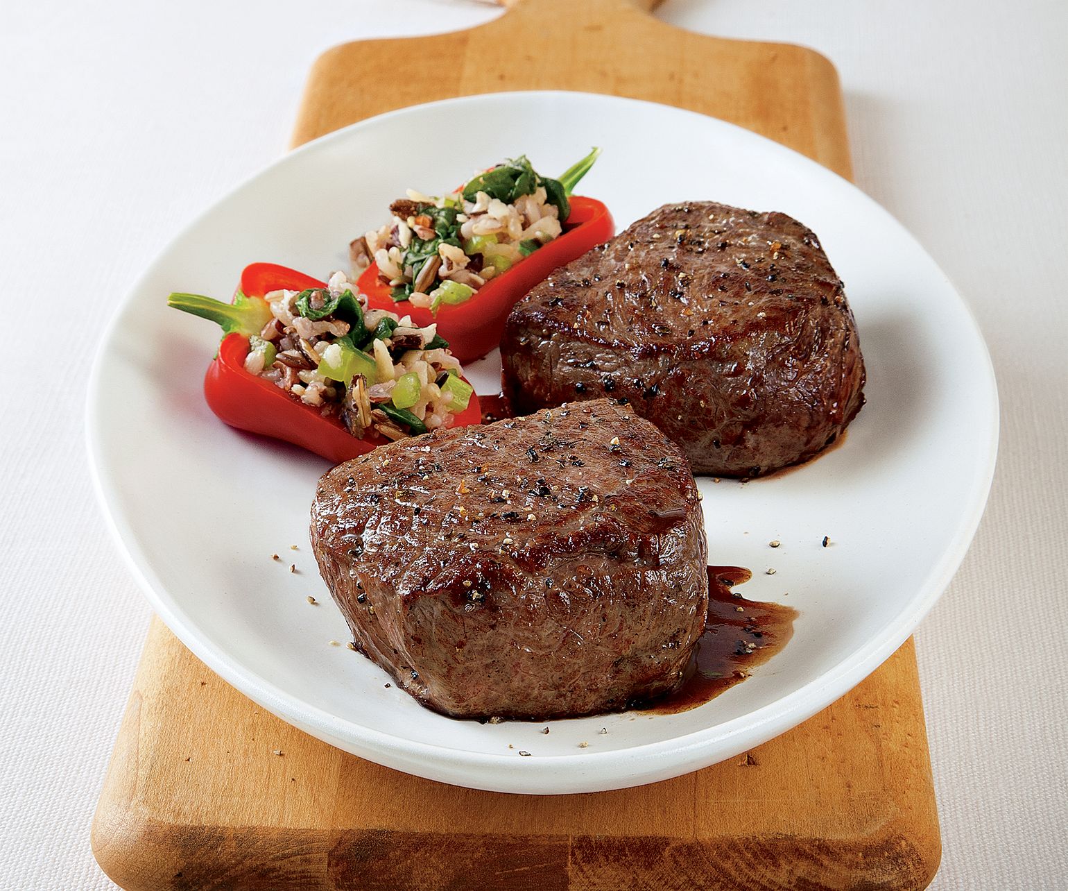 Petite Steaks with Wild Rice Baby Peppers