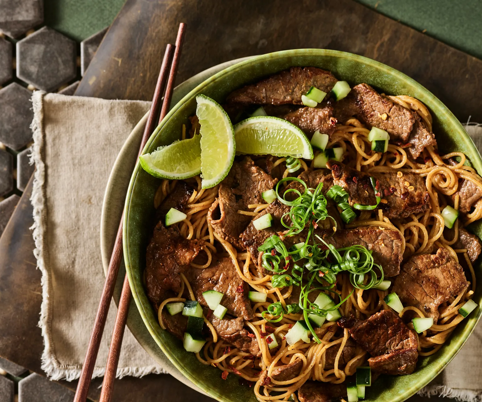 Beef & Pasta with Asian Peanut Sauce