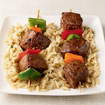 Sizzling Sirloin Kabobs on a Bed of Orzo