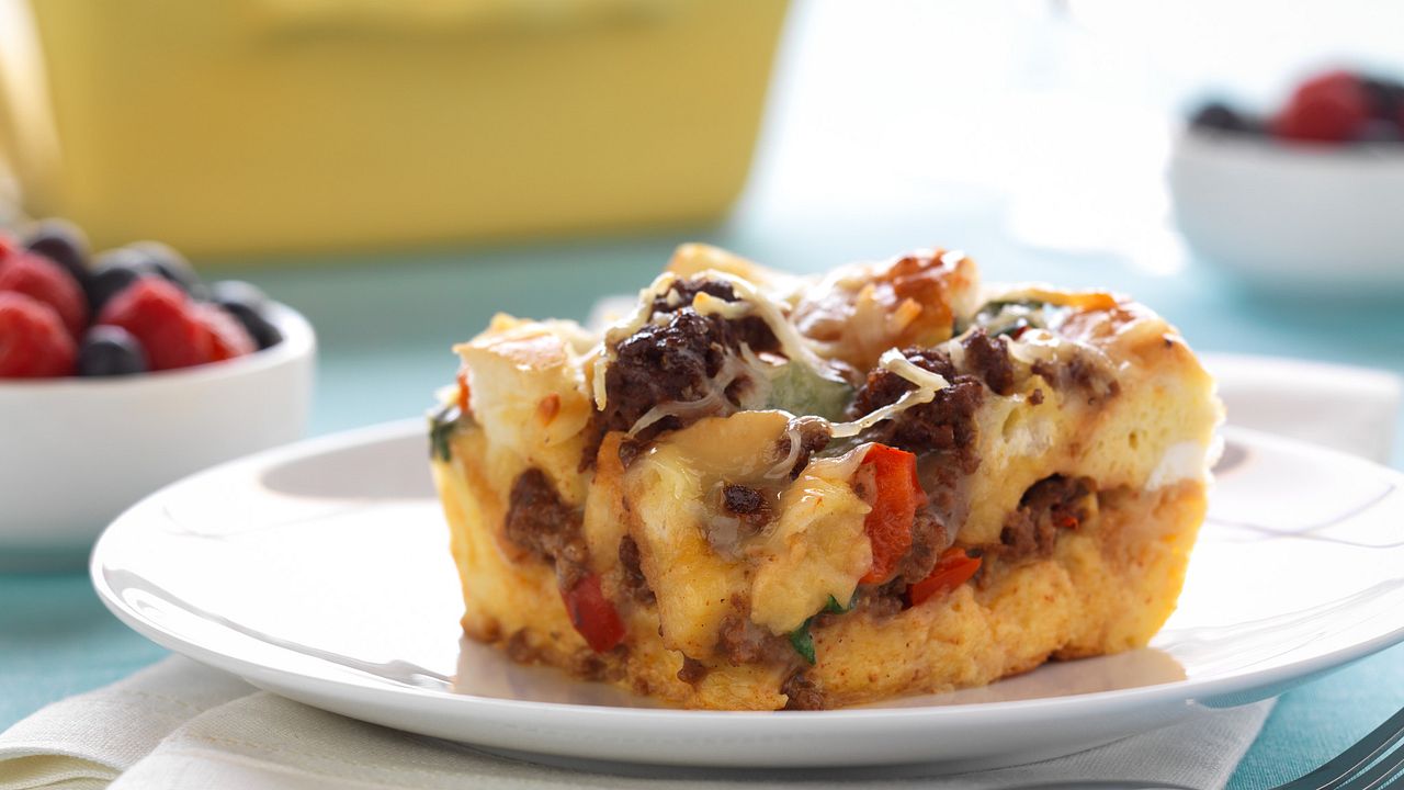 Spicy Beef Breakfast Strata