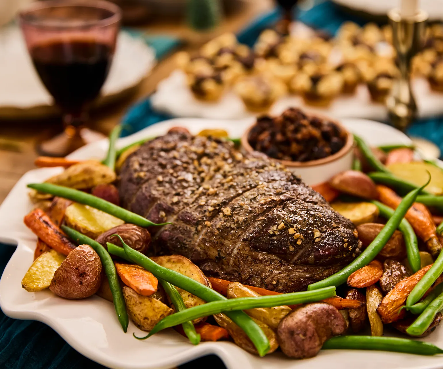 Herb-Crusted Petite Roast with Fig-Onion Relish