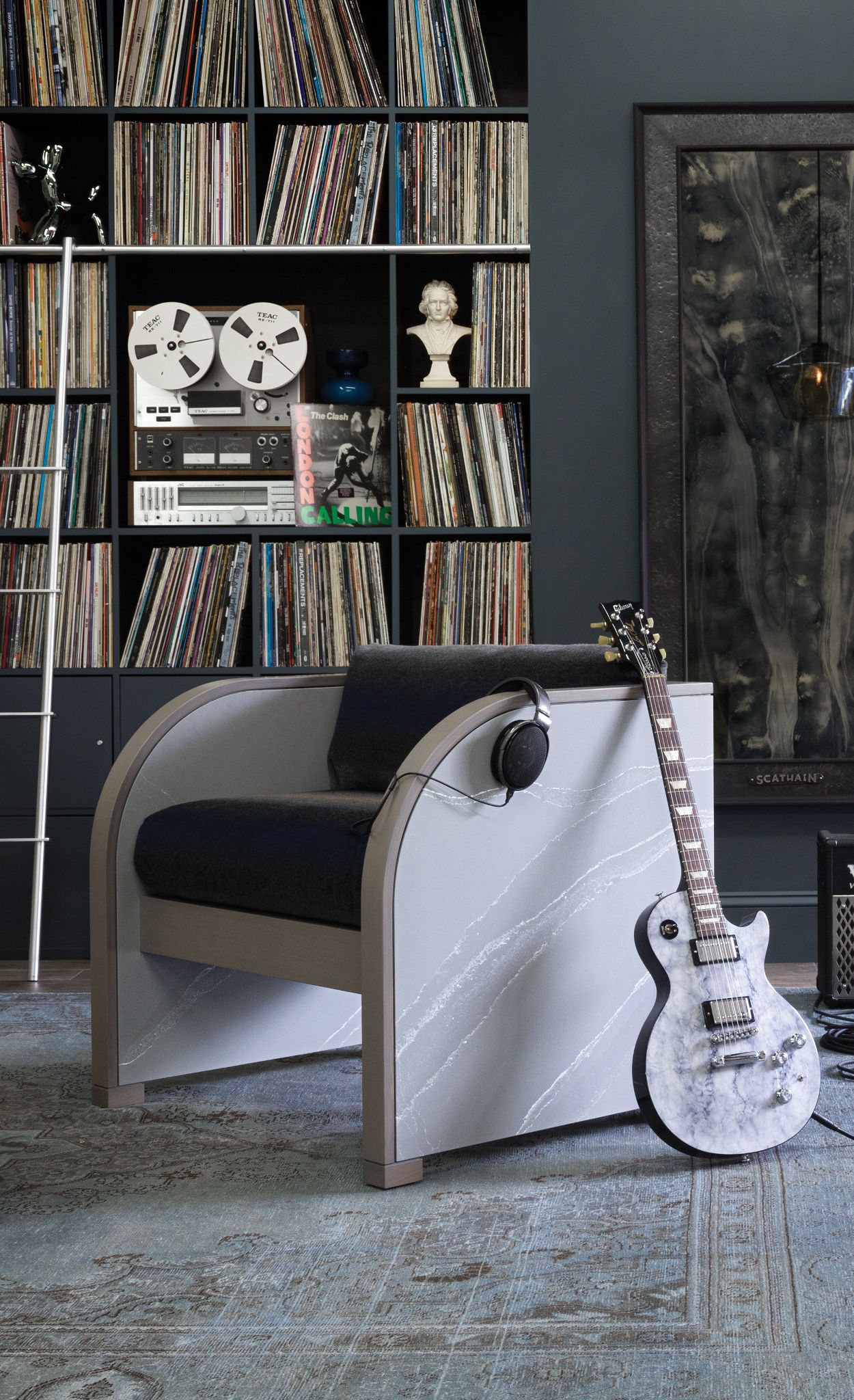 Studio chair made out of Cambria Queen Anne Matte.