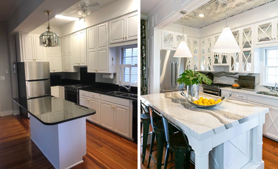 Cambria Skara Brae kitchen before and after.