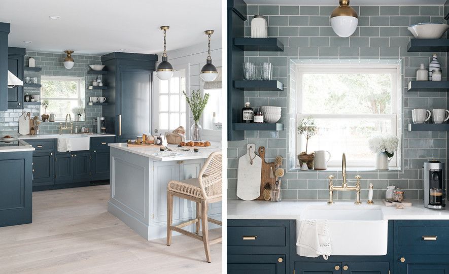 Dream Kitchen Inspo Blue Ideas, Dark Blue Kitchen Cabinets With White Marble Countertops