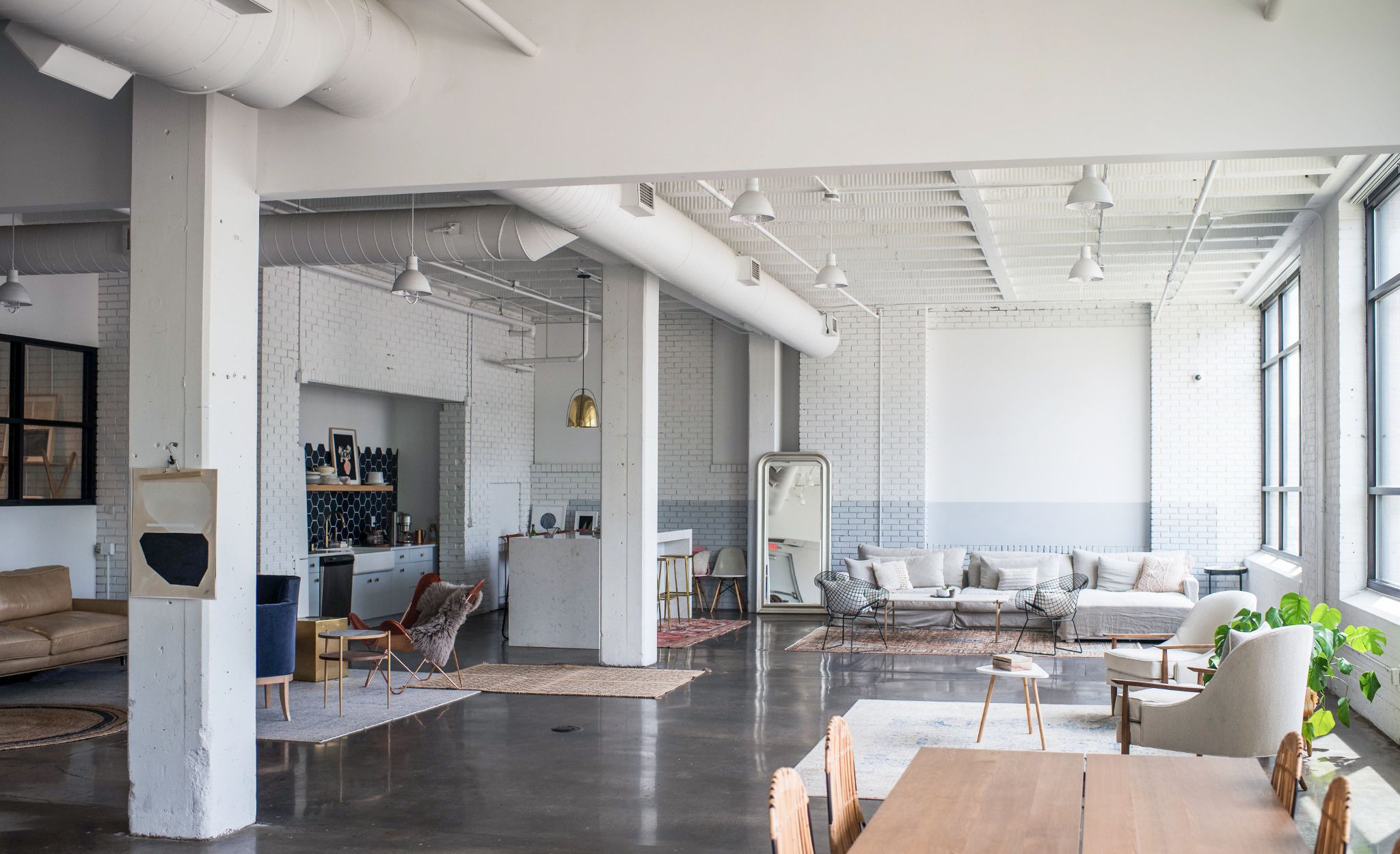 The flexible open space inspires creativity. The layout, furnishings, and decor change frequently.
