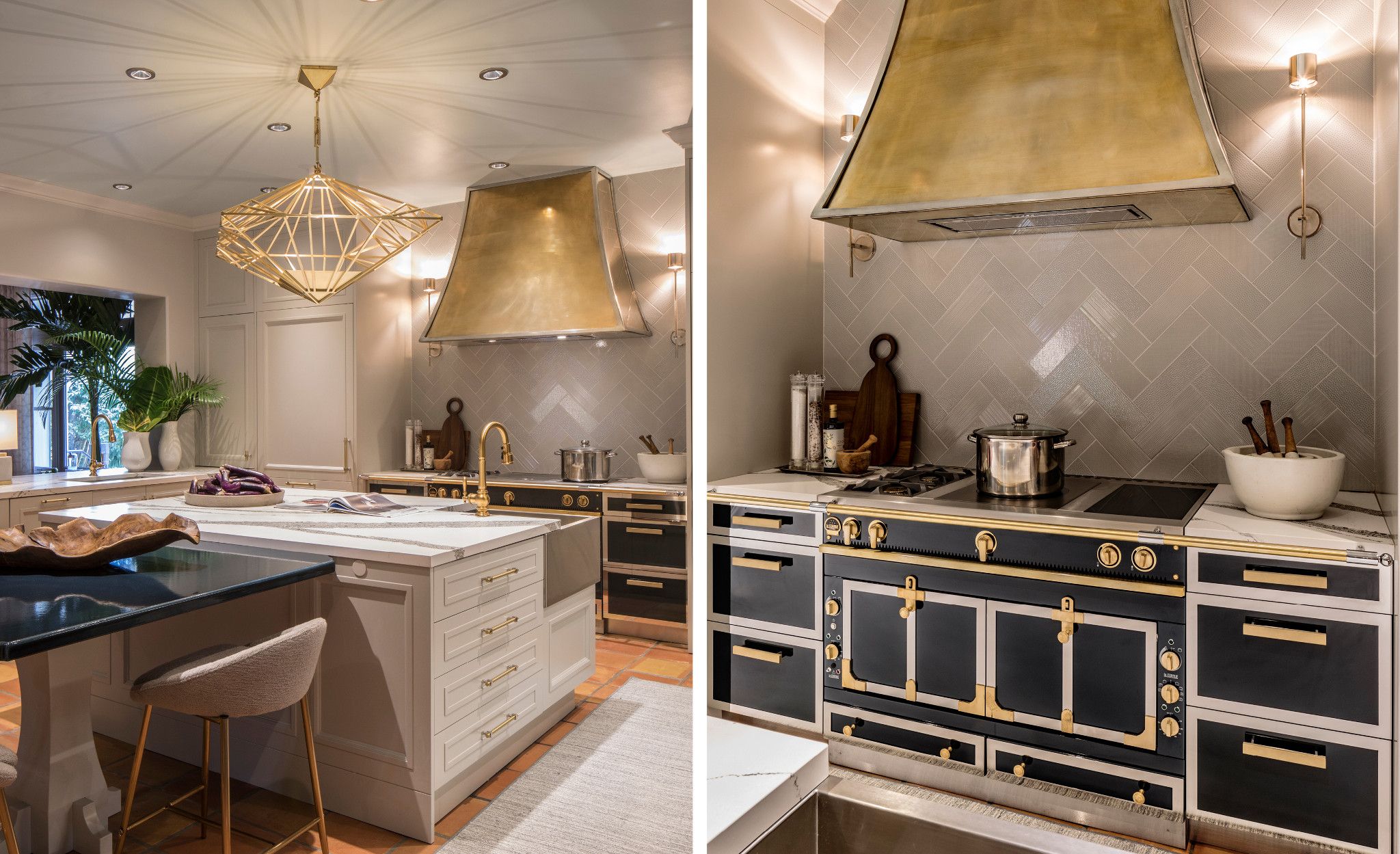 Cambria Anicca in a glamourous Kips Bay Show House kitchen.