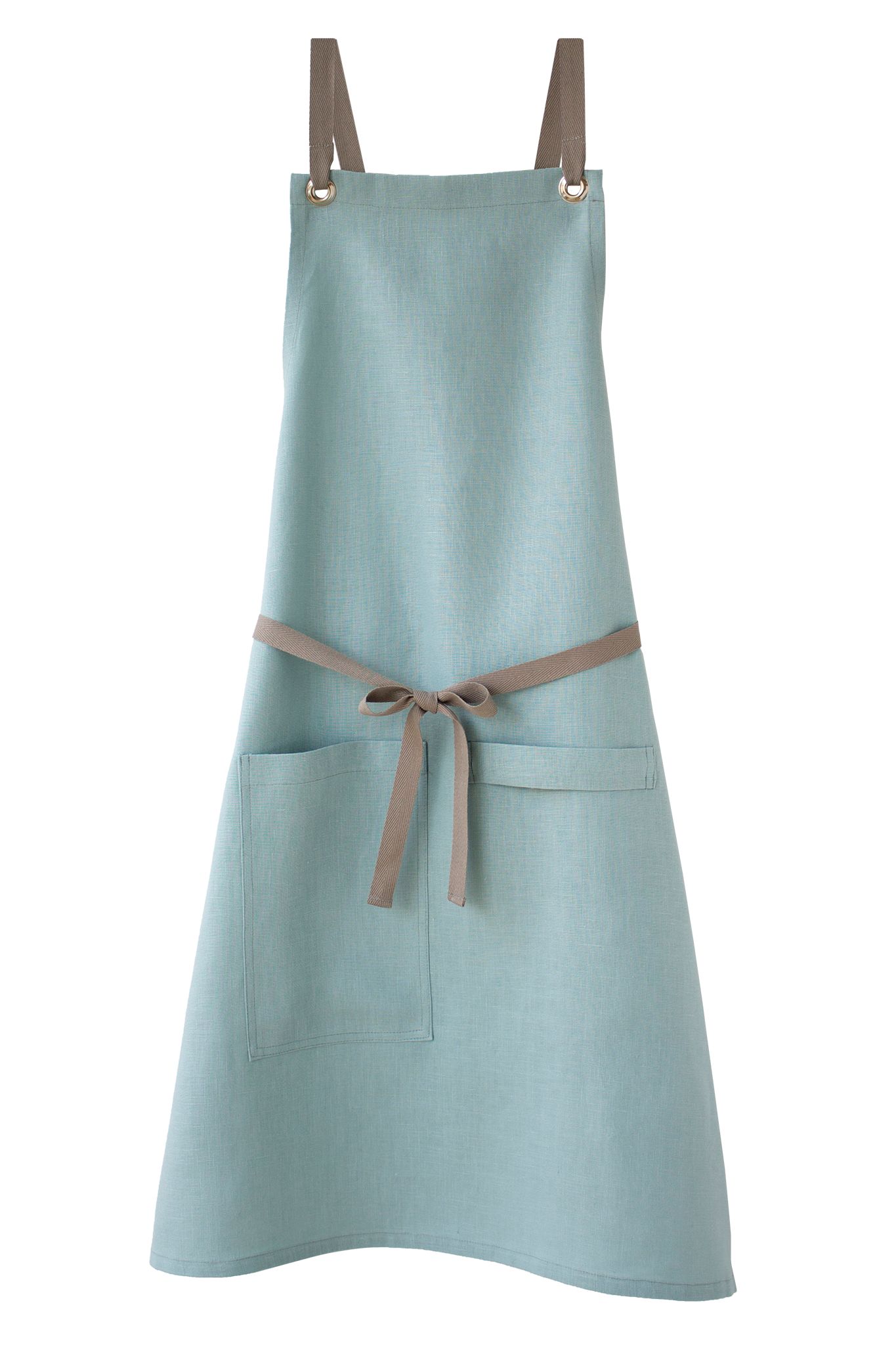Modern Pantry Ocean-blue cross-back kitchen apron in linen by Studiopatró