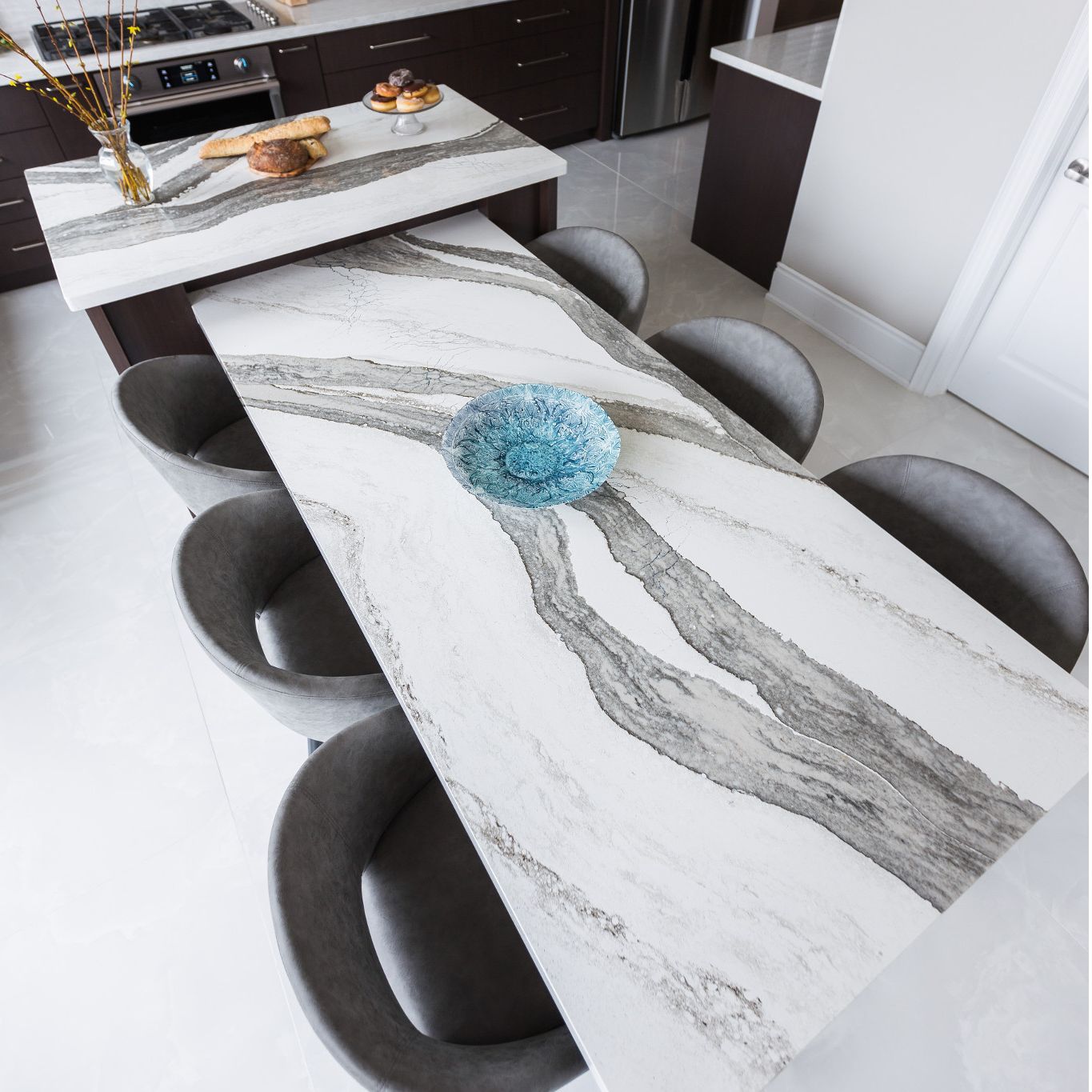 Top view of a Cambria Skara Brae island countertop.
