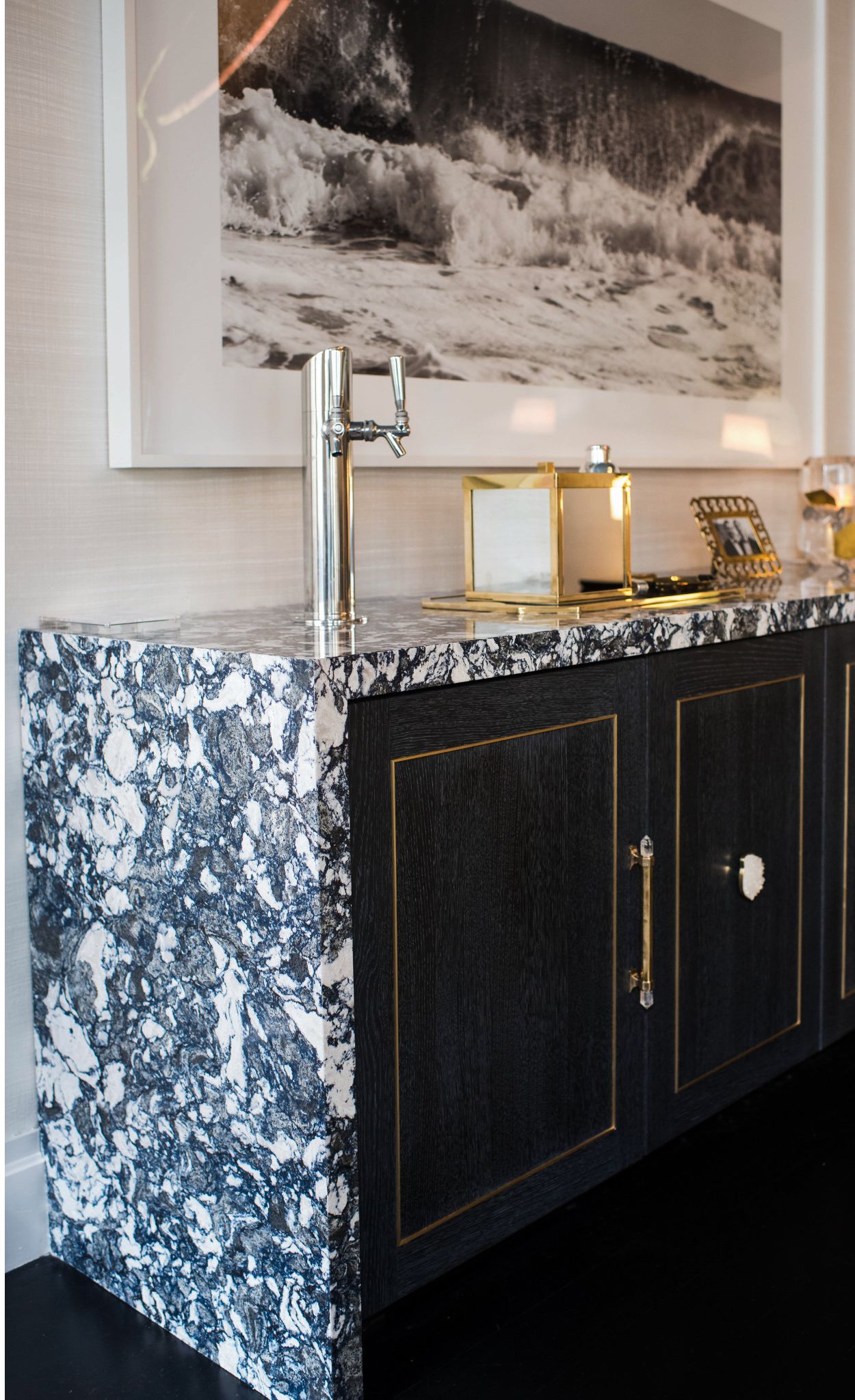 Custom Cambria Islington bar with beverage tap.