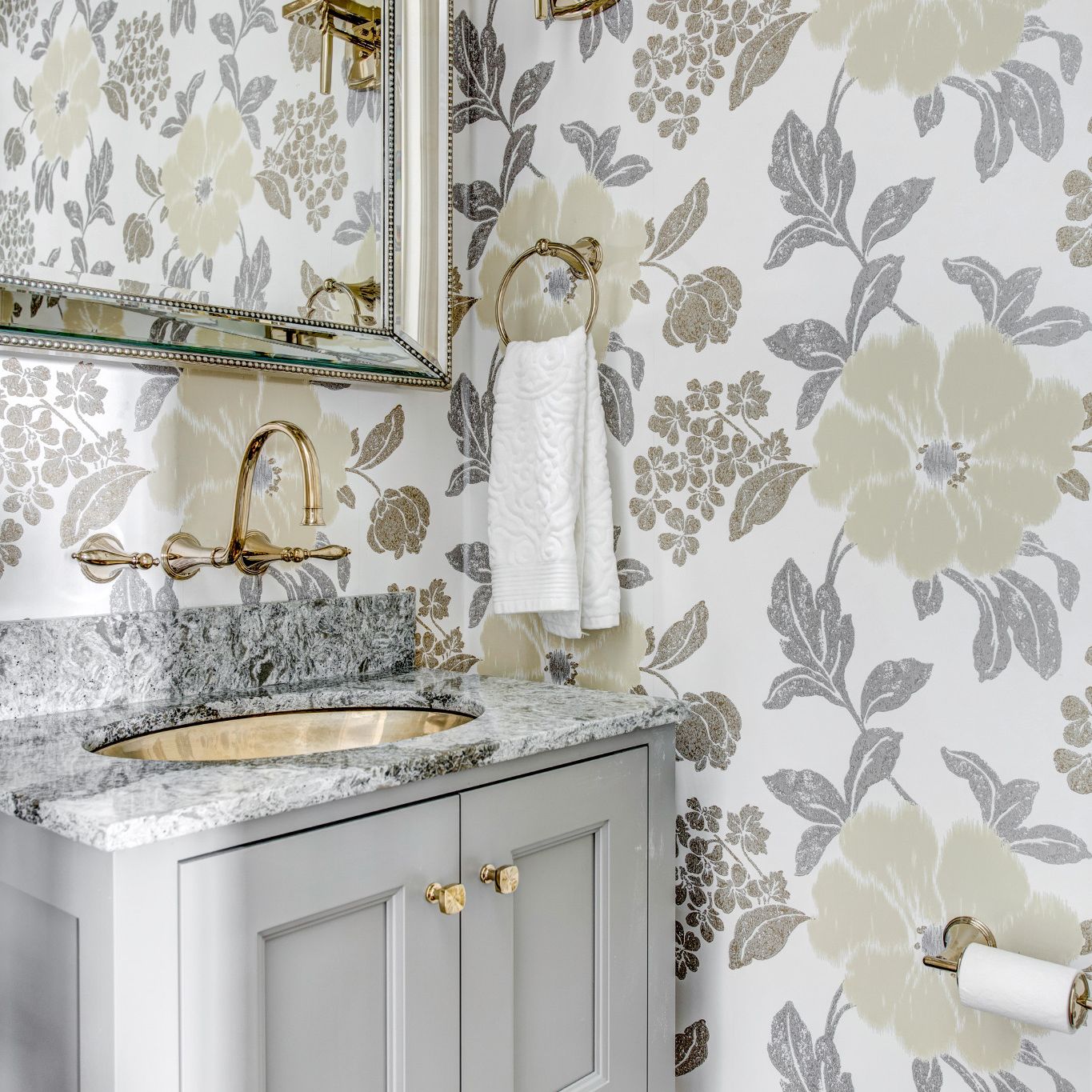 Don't be afraid to add a patterned wallpaper to Cambria Galloway for a unique look.
