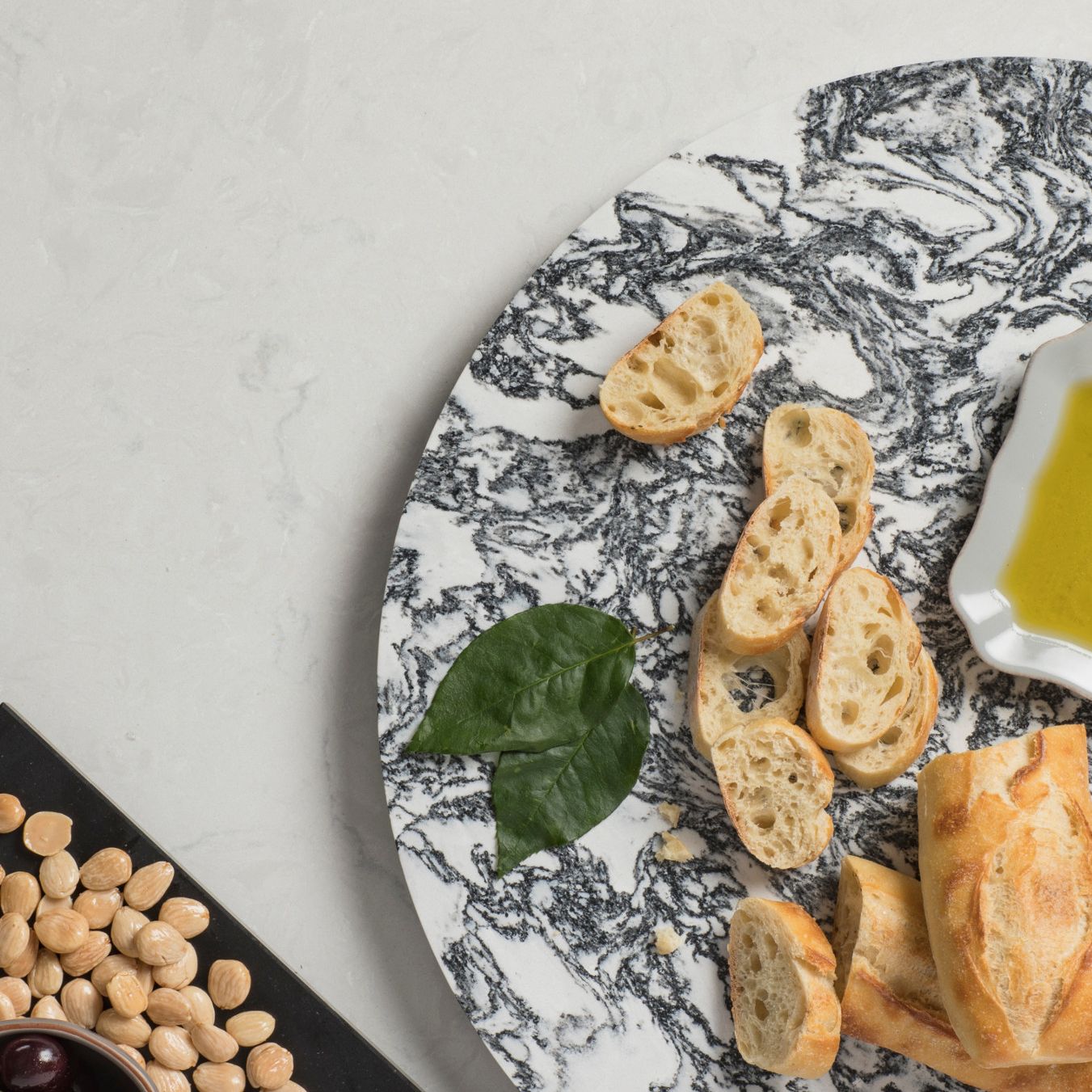 Cambria lazy Susan being used to serve bread.