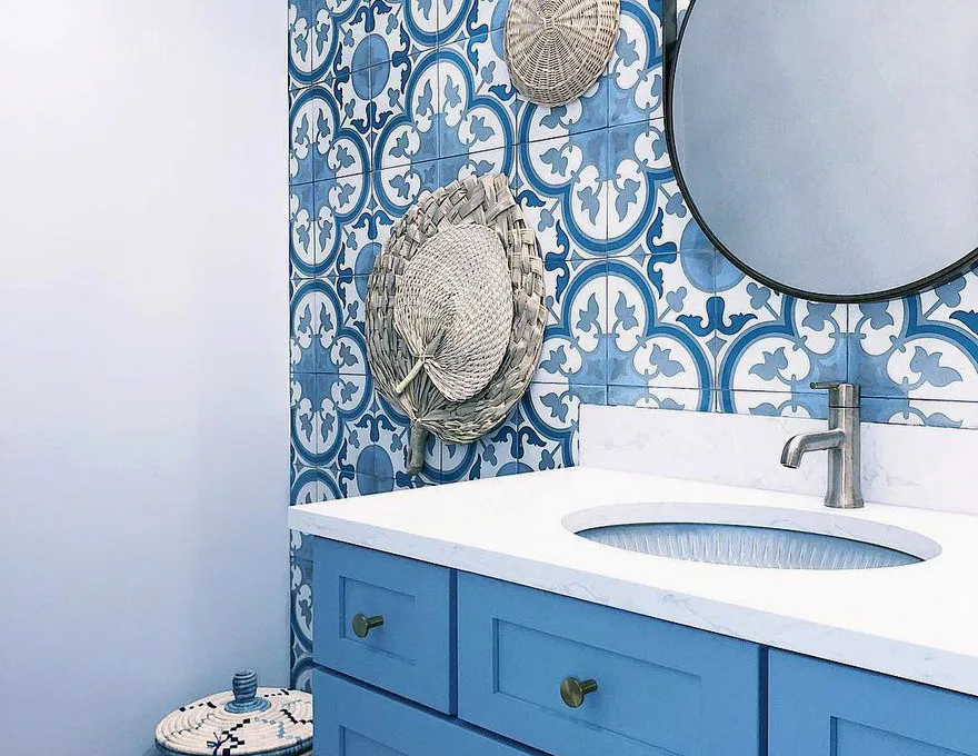 Blue  White Wallpaper for the 12 Bath  Miss Mustard Seed