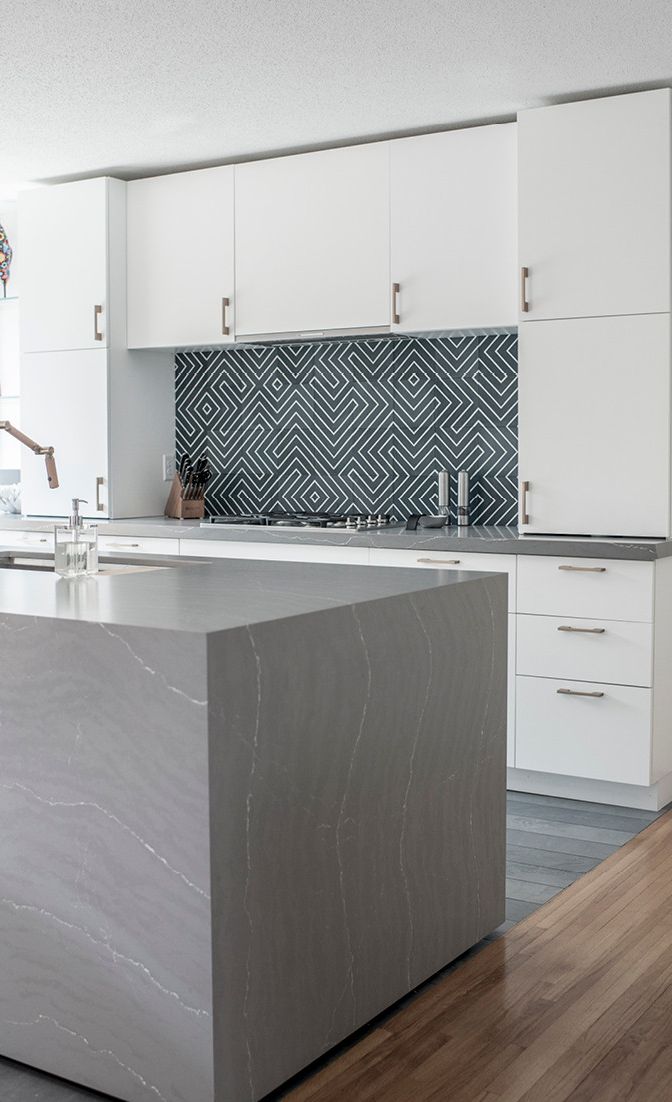 Matt Muenster's Midcentury Modern kitchen with Cambria Matte Clareanne concrete alternative