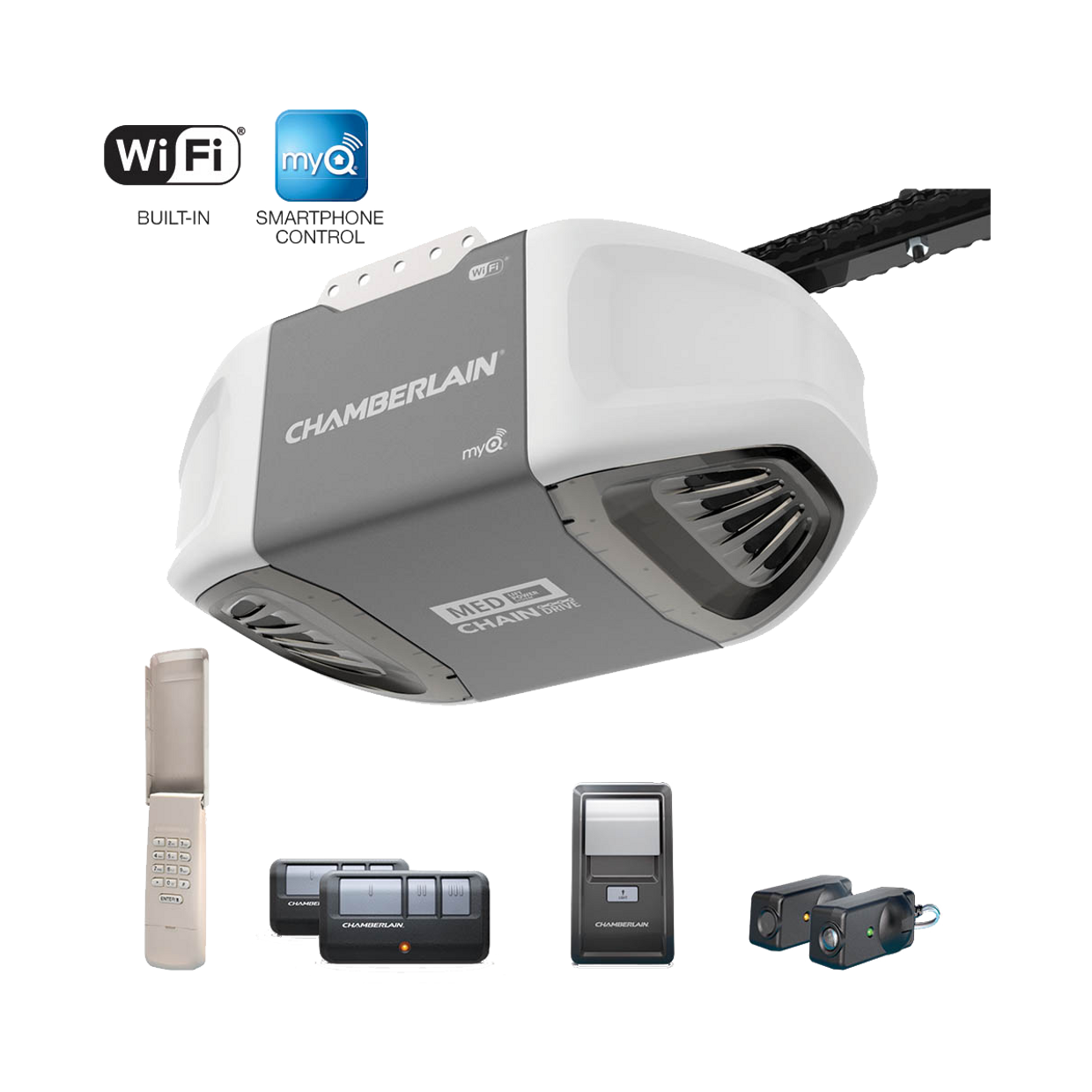 C450 C450C Smartphone-Controlled Durable Chain Drive Garage Door Opener with MED Power IN BOX