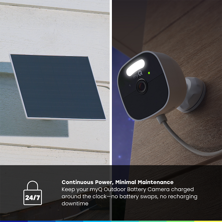 MYQMV9VXXW | Battery Powered Outdoor Camera & Solar Panel Bundle | myQ