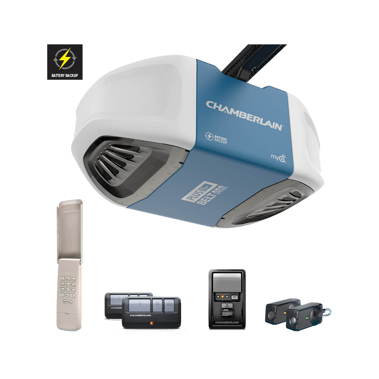 B730 Ultra-Quiet Strong Belt Drive Garage Door Opener with Battery Backup PLUS Power IN BOX