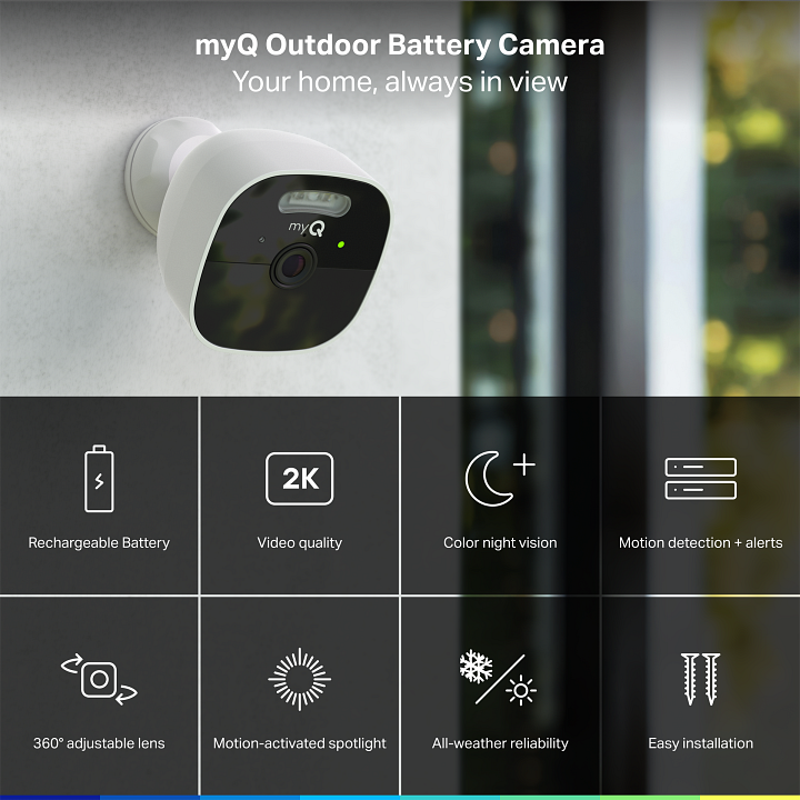 MYQMV9VXXW | Battery Powered Outdoor Camera & Solar Panel Bundle | myQ