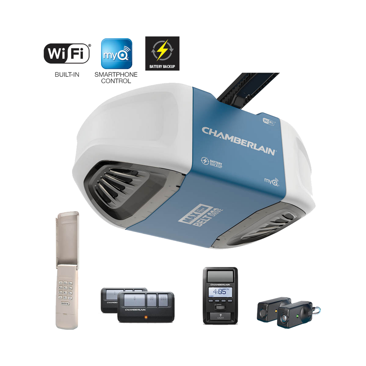 B970 Smartphone-Controlled Ultra-Quiet Belt Drive Garage Door Opener Battery Backup MAX Power IN BOX