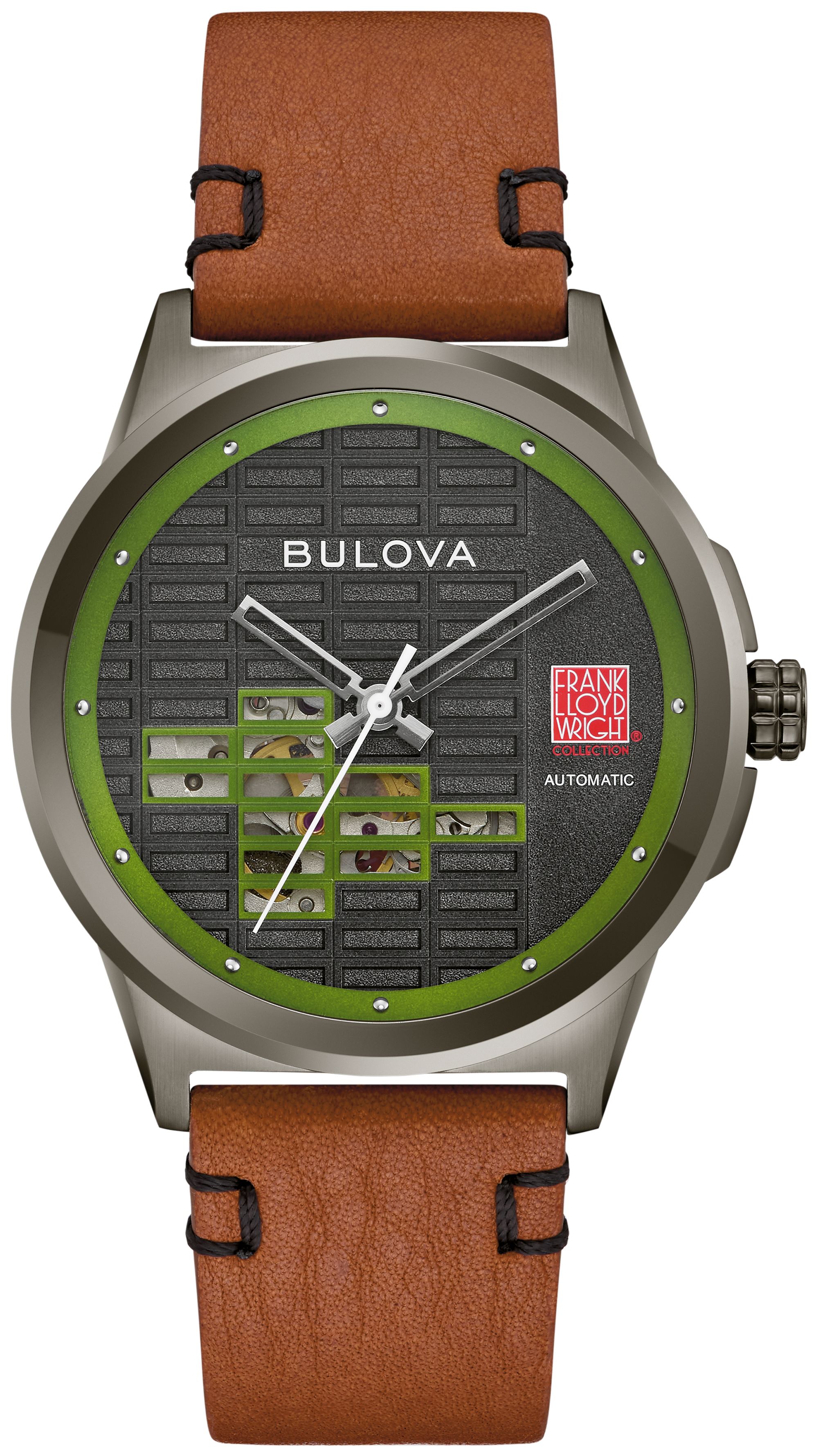 Bulova Kalil House Automatic Leather Strap Frank Lloyd Wright Men's Watch - 98A330 Gifts for Him