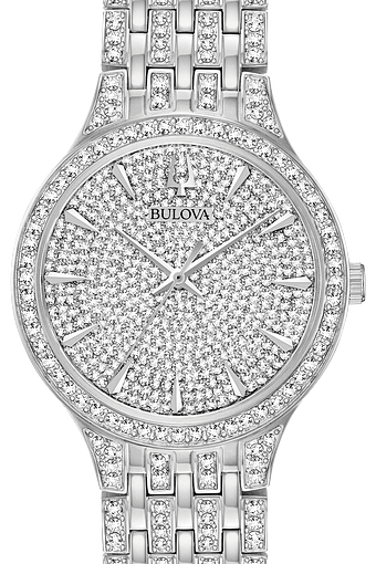 bulova stainless steel ladies watch and crystal halo pendant set