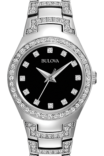 bulova stainless steel ladies watch and crystal halo pendant set