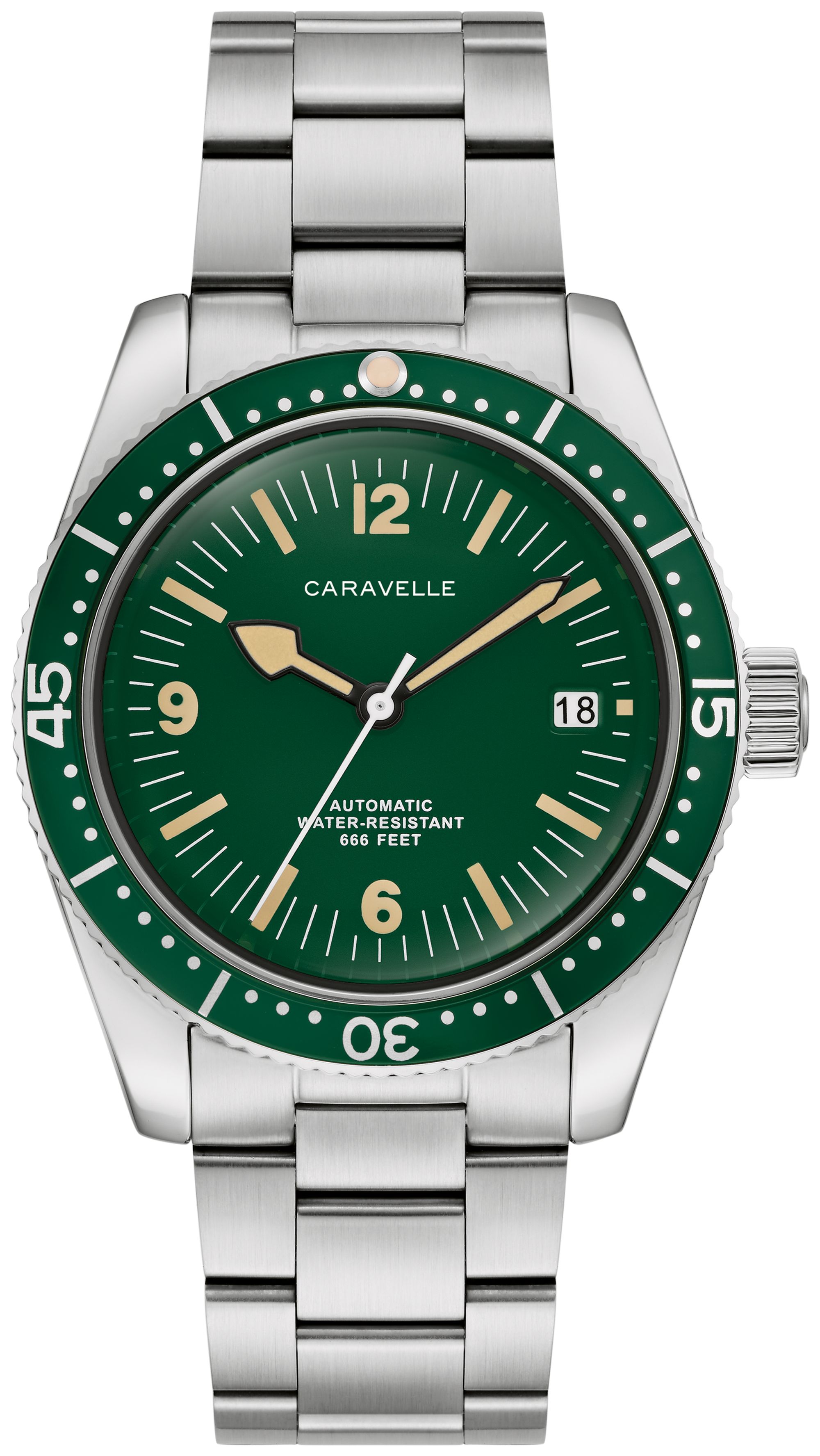 Caravelle Designed By Bulova Caravelle Sea Hunter Mens Automatic Silver Tone Stainless Steel Bracelet Watch 43b179, One Size, White