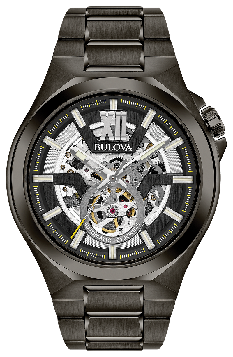 Bulova Maquina 98A179 Black Stainless Steel Water-Resistant Automatic Bulova Stainless Steel Watch Water Resistant