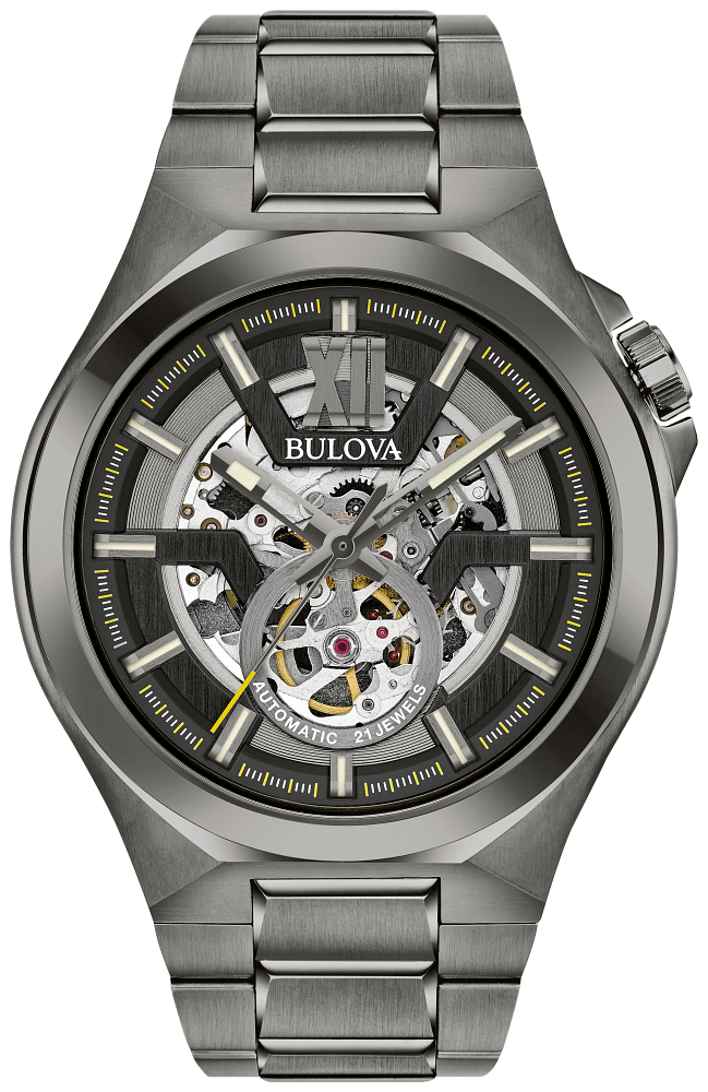 98A179 Automatic Gunmetal Skeleton Dial Men Watch