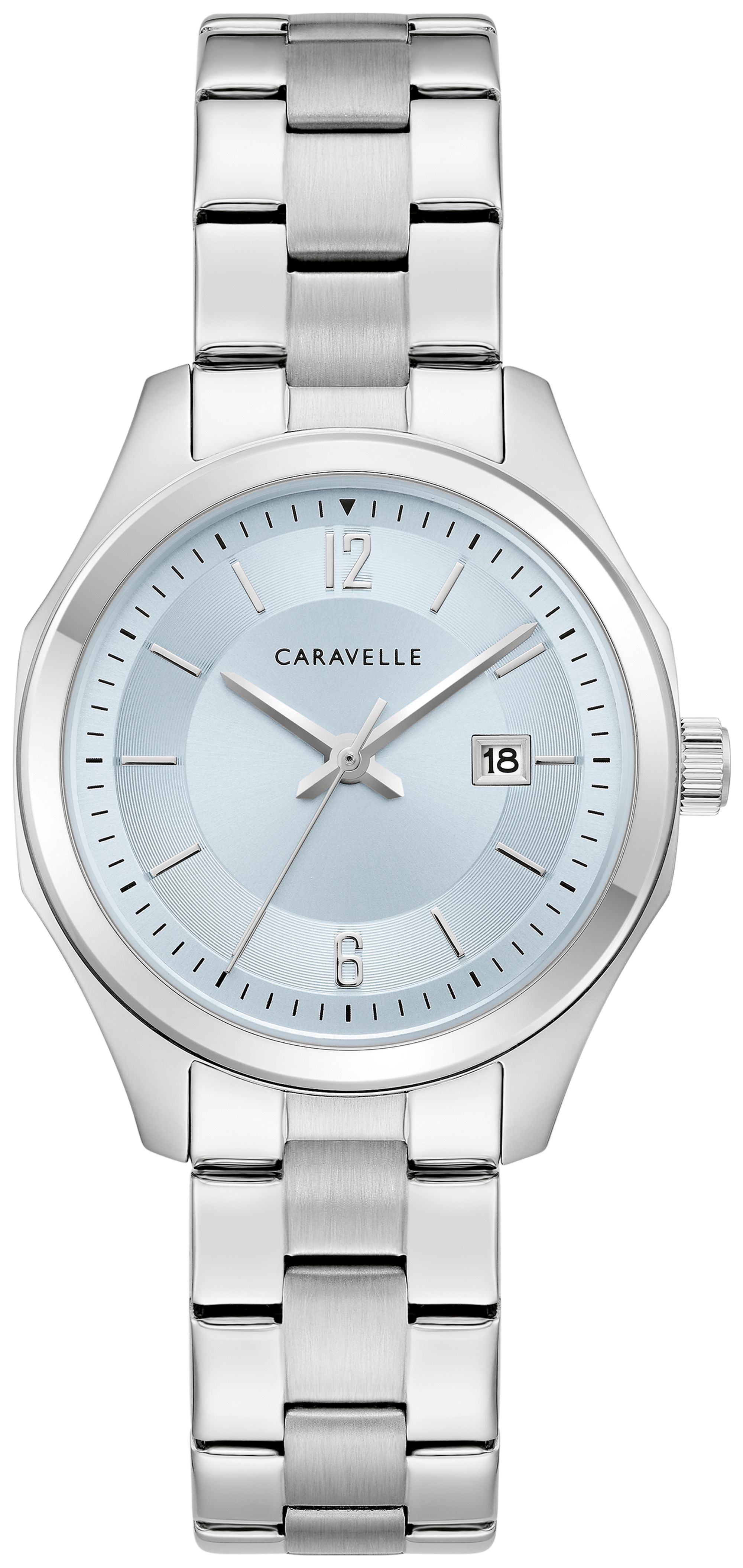 Caravelle Designed By Bulova Land Sport Womens Silver Tone Stainless Steel Bracelet Watch 43m125, One Size, White