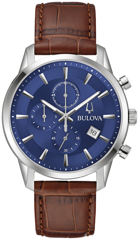 Bulova 96B402 Sutton Chronograph Leather Strap Men Watch - Dark Blue