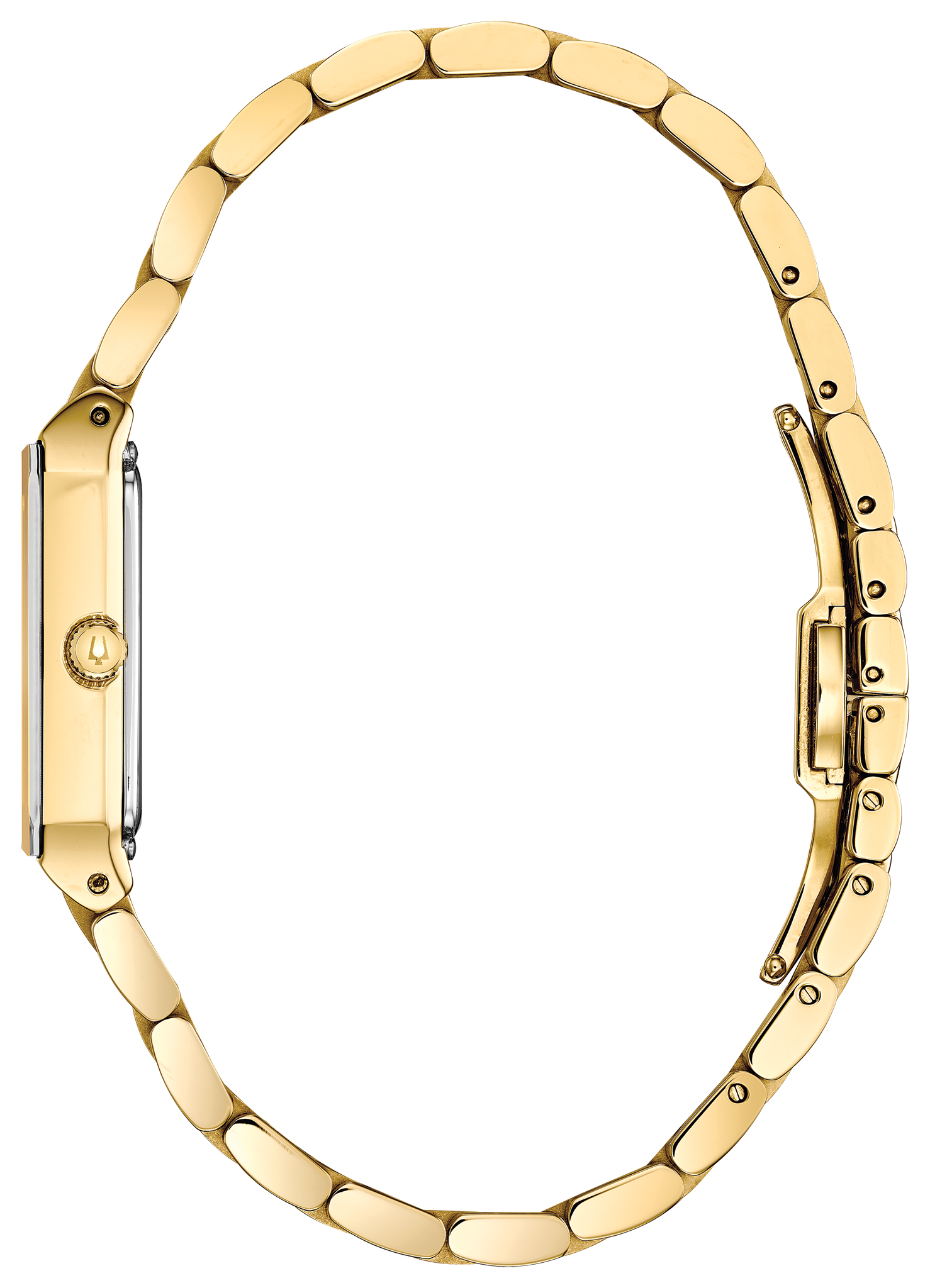 Bulova Quadra Gold Dial Diamond Rectangular Steel Watch | Bulova