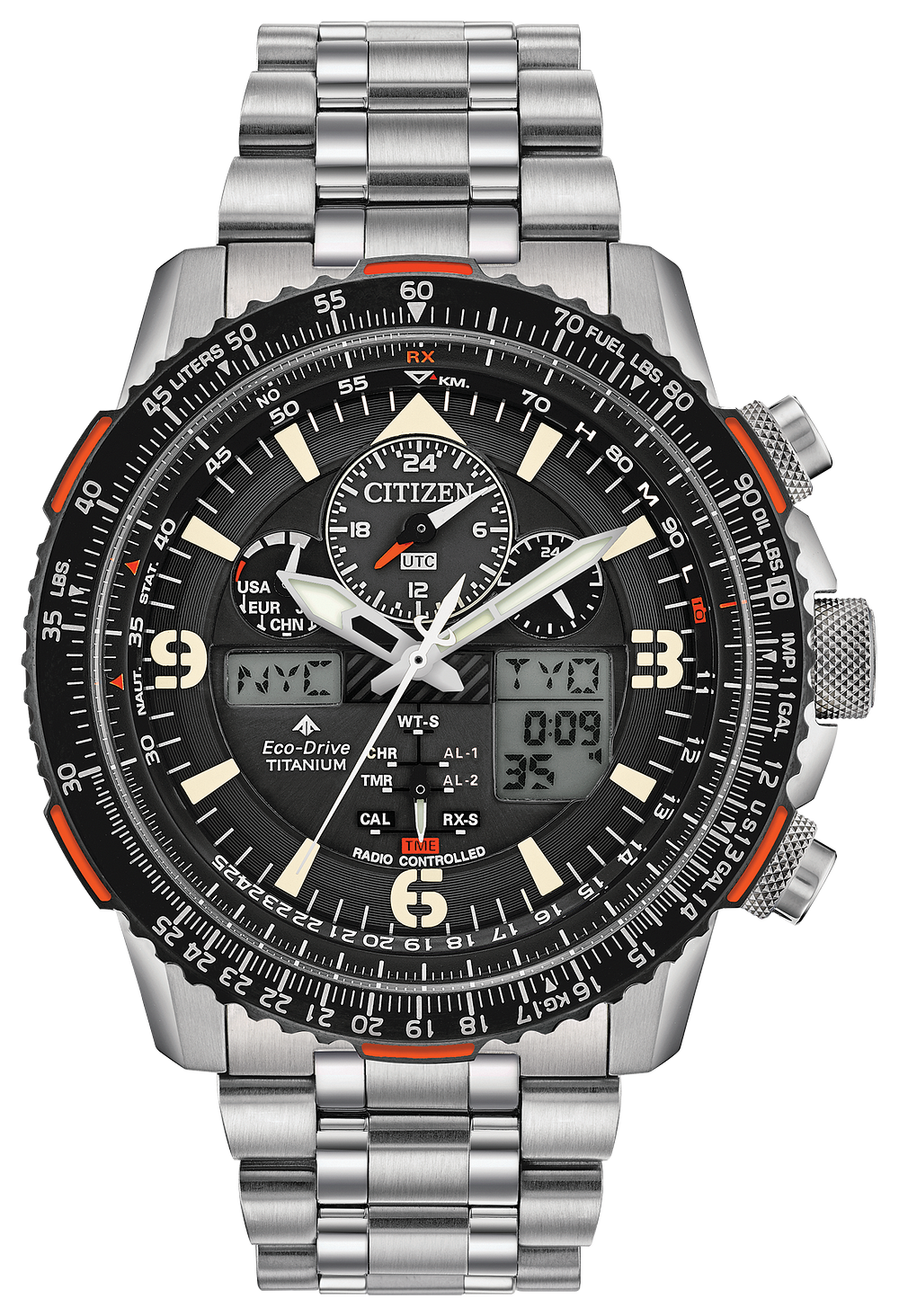 Citizen Promaster Skyhawk A-T JY8120-58E Orologio Uomo, Cronografo Perpetuo GMT, Eco-drive, Quadrante Nero, Cassa 46mm