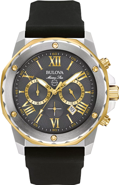 Men's Gold Two-Tone Chronograph Black Strap Marine Star Watch | Bulova