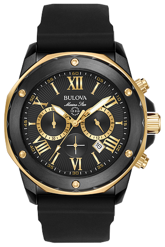 black and gold bulova watch