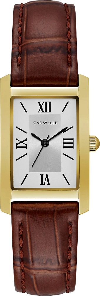 Caravelle 44L234 Leather Strap Dress Ladies Watch -Silver