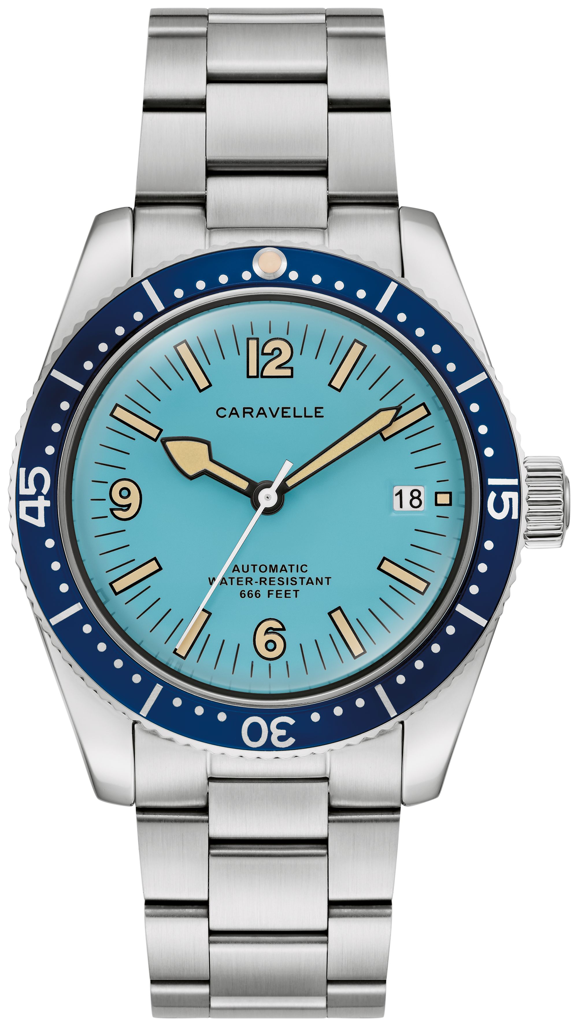 Caravelle Designed By Bulova Caravelle Sea Hunter Mens Automatic Silver Tone Stainless Steel Bracelet Watch 43b178, One Size, White