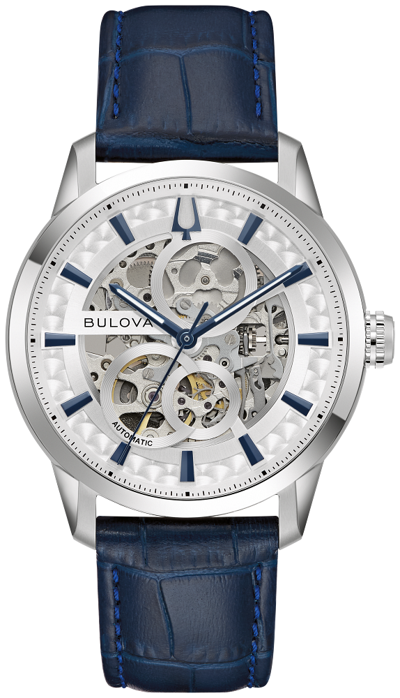 Bulova 96A330 Sutton Automatic Leather Strap Men Watch - Silver