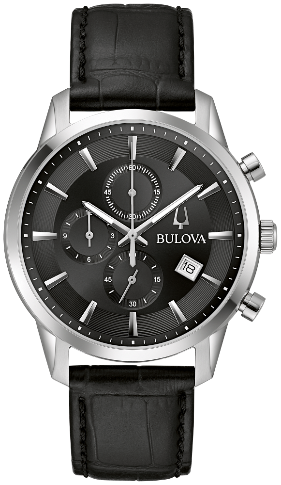 Bulova 96B403 Sutton Chronograph Leather Strap Men Watch  - Black