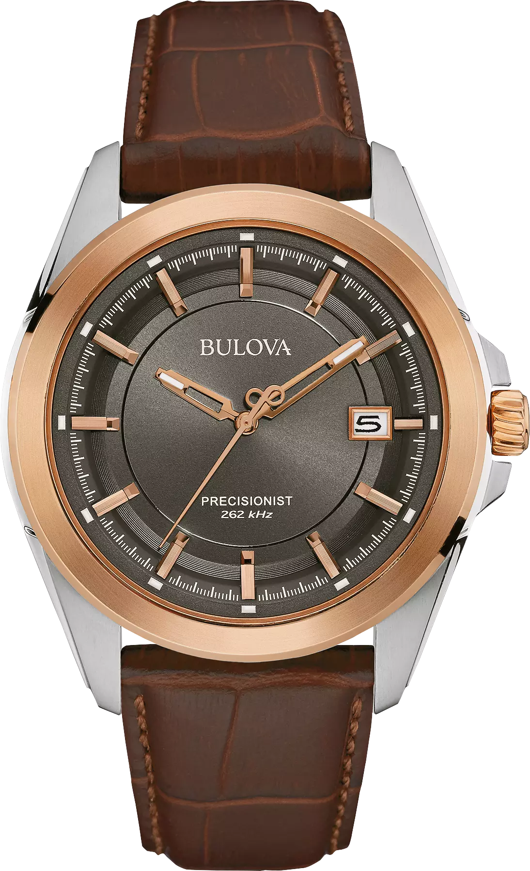 Bulova Classic Men's Rose Gold Brown Leather Strap Precisionist Watch