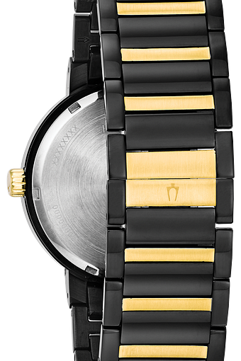 bulova mens watch black and gold