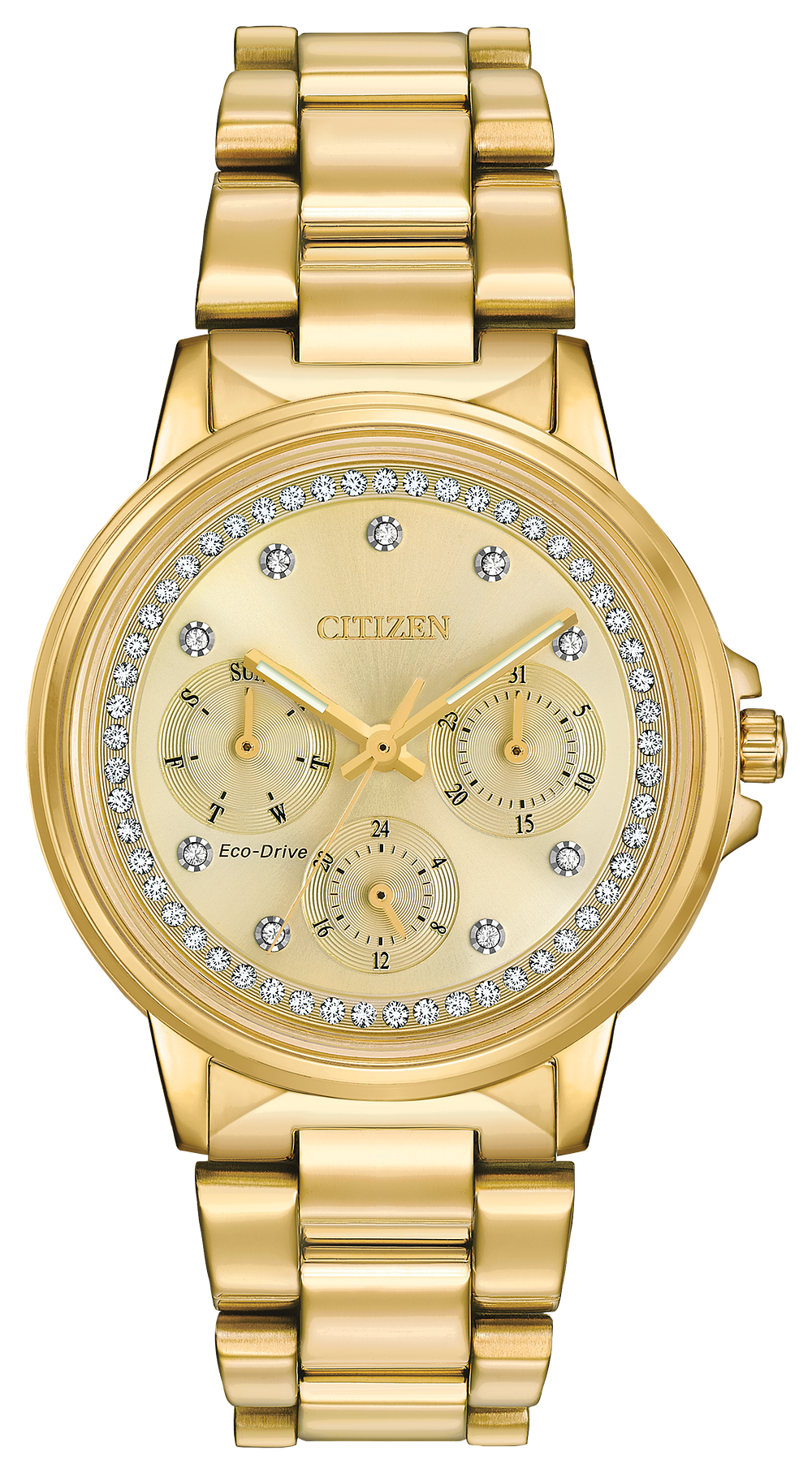 Chandler - Ladies Eco-Drive Gold Swarovski Cyrstal Watch | Citizen