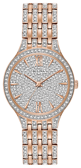 bulova stainless steel ladies watch and crystal halo pendant set