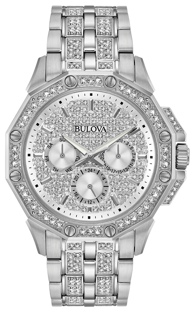 96C134 Multifunction Crystal Pave Men Watch