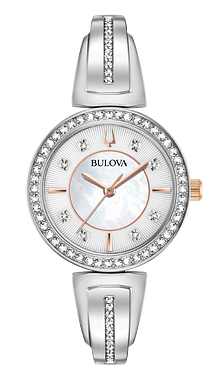 bulova stainless steel ladies watch and crystal halo pendant set