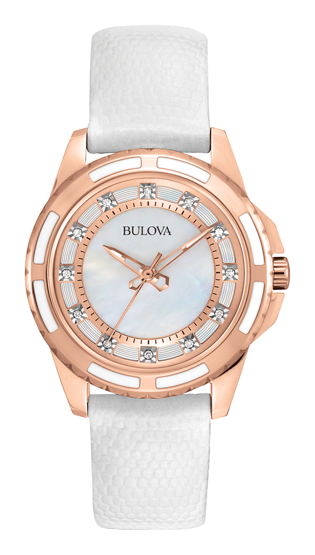 Bulova Classic Women's Rose Gold Diamond Leather Strap Watch Bulova