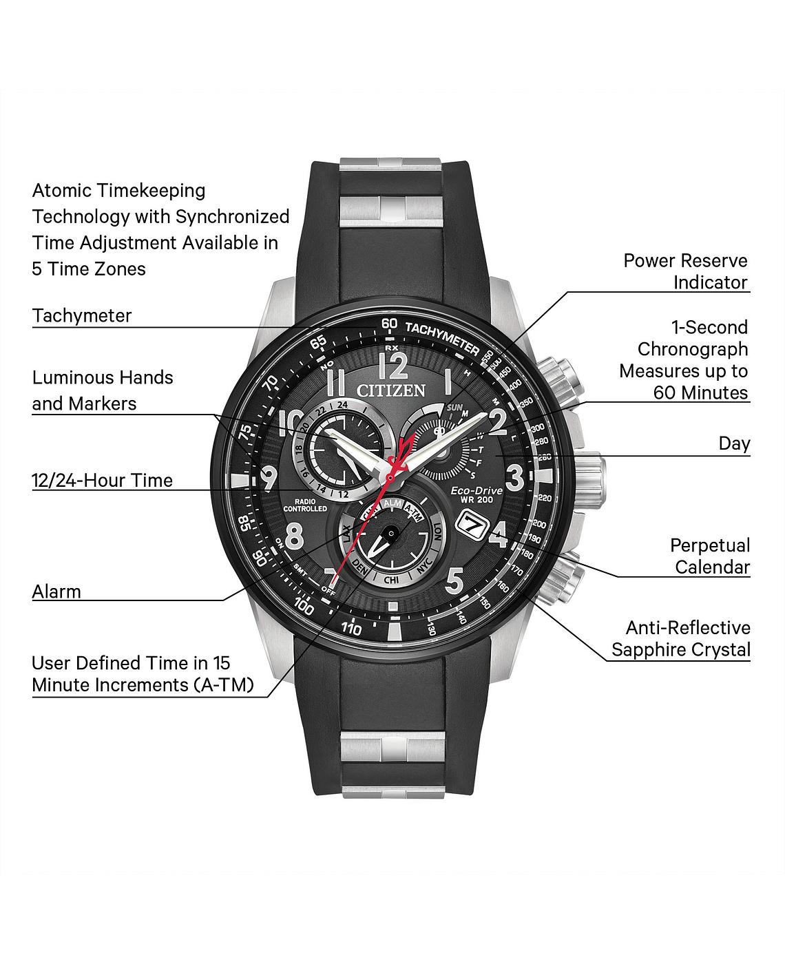 PCAT - Men's Eco-Drive AT4138-05E Black Steel Atomic Watch | Citizen